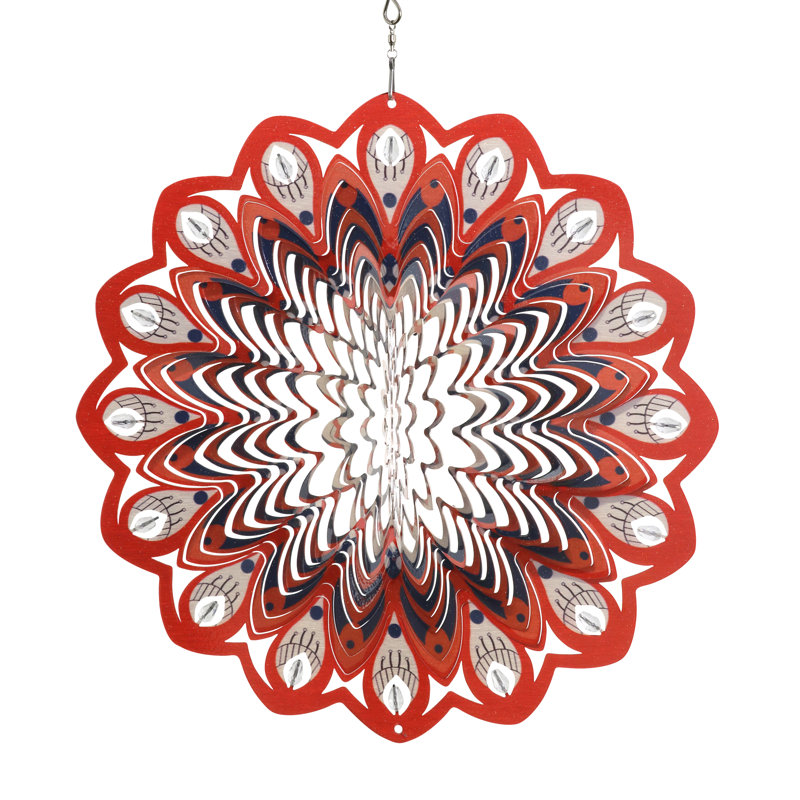Exhart Laser Cut Red and Black Mandala Hanging Wind Spinner with Bead